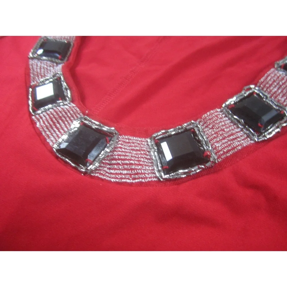 Notations Shirt Womens Medium Red Embellished Beaded Neck Sleeveless‎ Tank Top - Picture 4 of 11